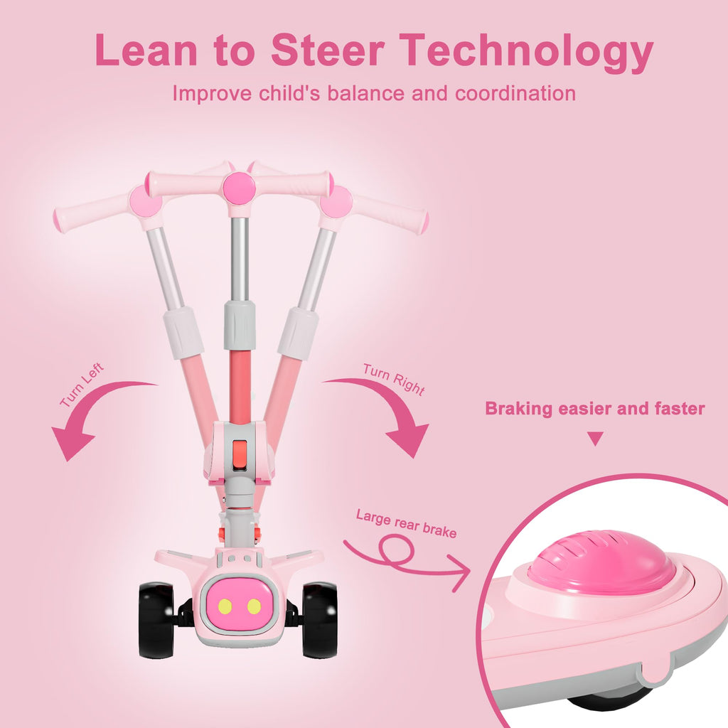 3 Wheel Scooter for Kids - Foldable & Unbreakable, 2-in-1 Kick Scooter with Music and Lights, Adjustable Height, Wide Deck, Flas