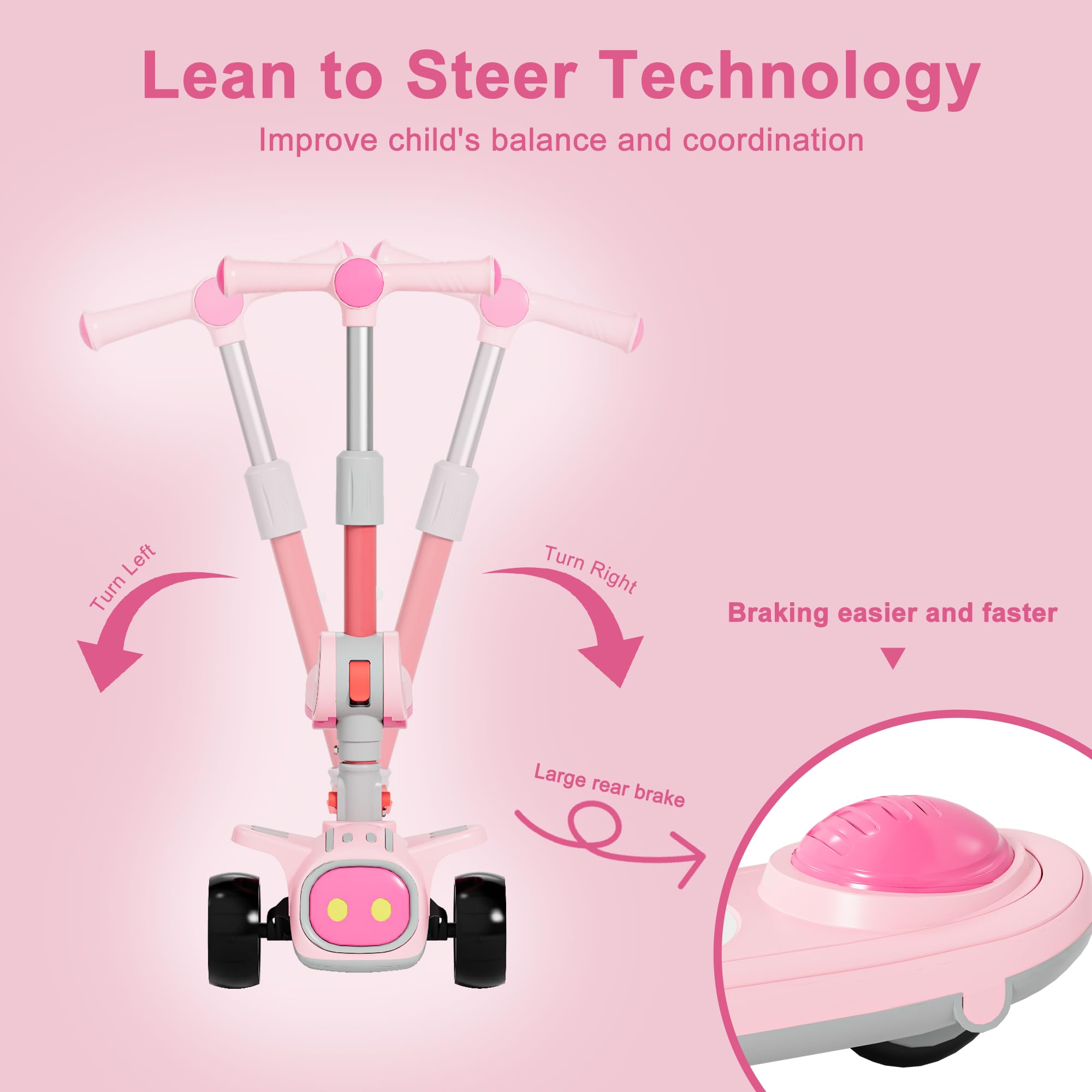 3 Wheel Scooter for Kids - Foldable & Unbreakable, 2-in-1 Kick Scooter with Music and Lights, Adjustable Height, Wide Deck, Flas