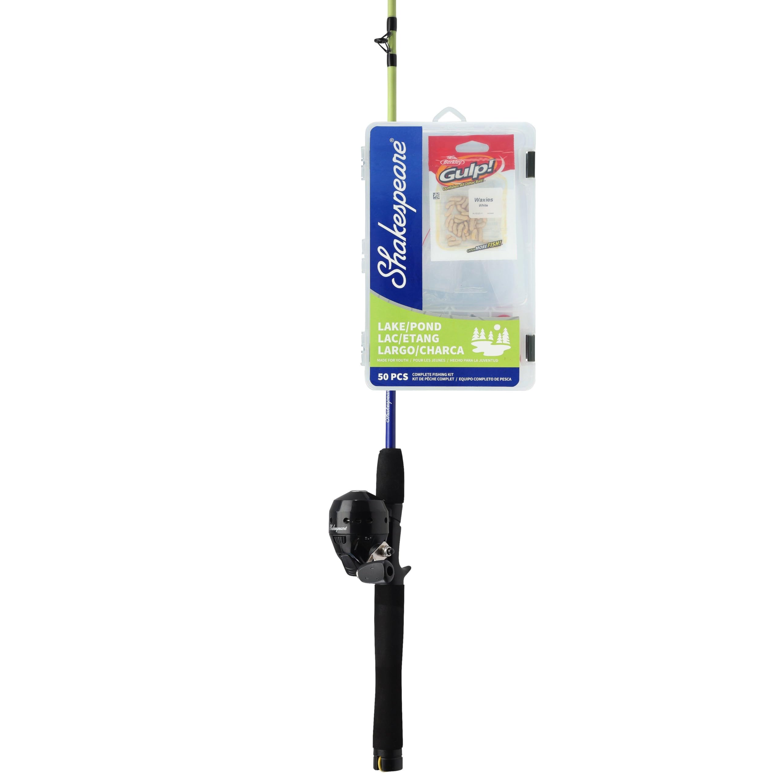 Shakespeare Catch More Fish Lake/Pond Spincast Reel And Fishing Rod Combo, Includes Berkley Fishing Baits, Tackle, & Tackle Box,