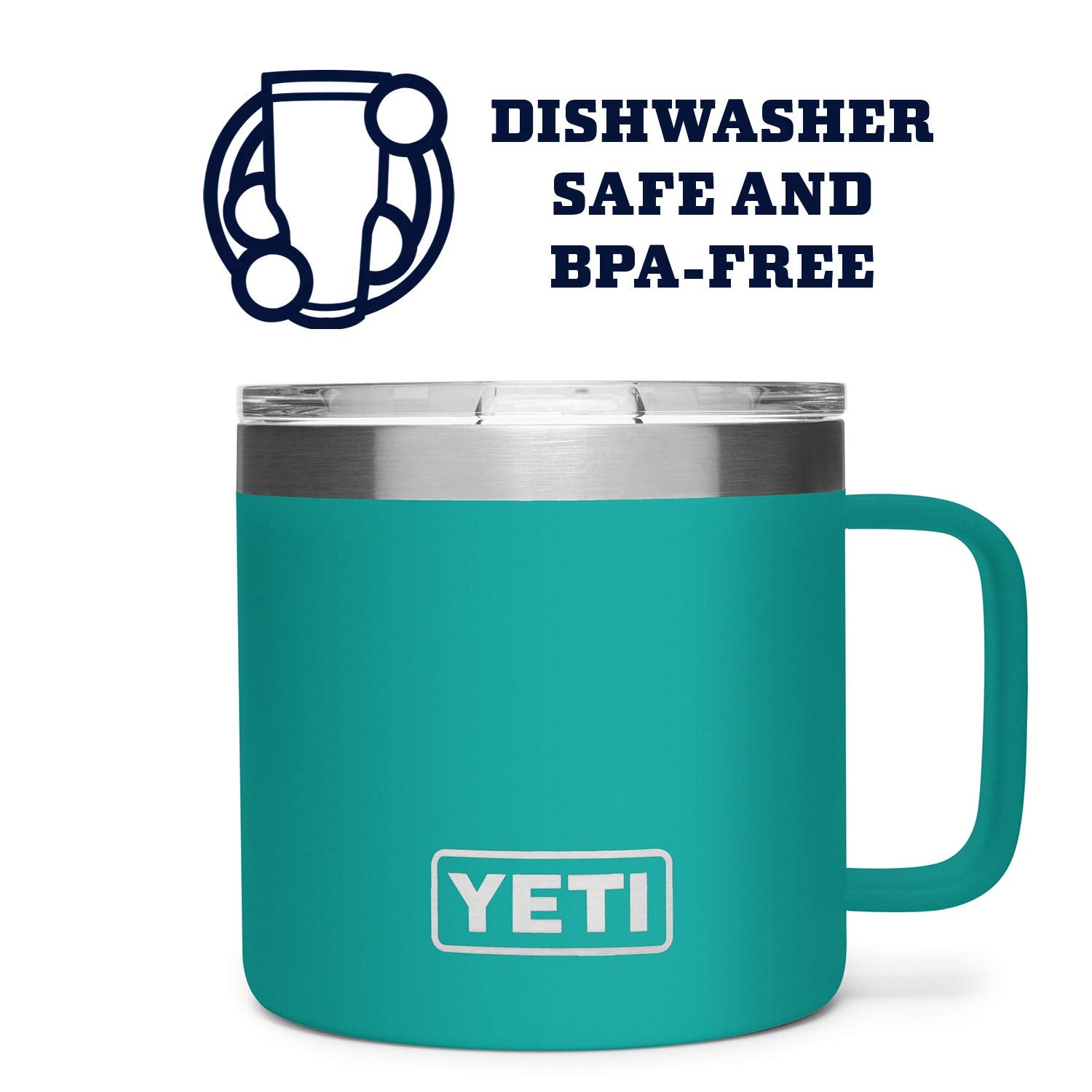 Yeti Rambler 14 Oz Mug, Vacuum Insulated, Stainless Steel With Magslider Lid, Aquifer Blue