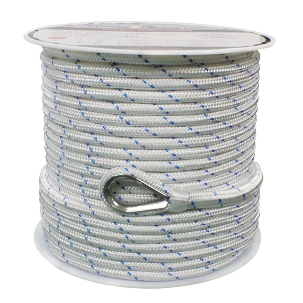 Extreme Max 3006.2529 Boattector Double Braid Nylon Anchor Line With Thimble - 1/2'' X 800', White W/ Blue Tracer