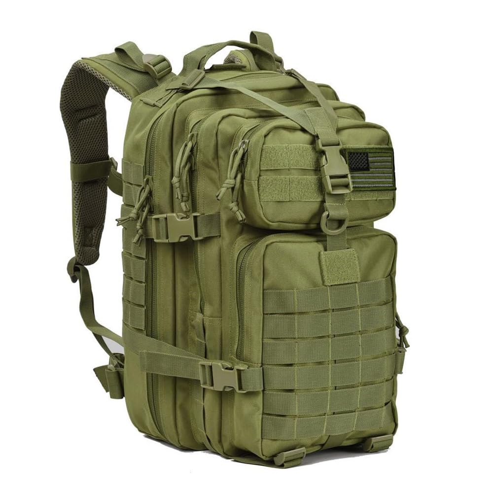 REEBOW GEAR Military Tactical Backpack for Men 3 Days Large Assault Bug Out Bag Gym Work Molle Rucksack (Green)