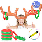 2 Set Inflatable Reindeer Antler Game, (2 Inflatable Antler, 12 Rings Reindeer Ring Toss) Inflatable Reindeer Antler Hat With Ri