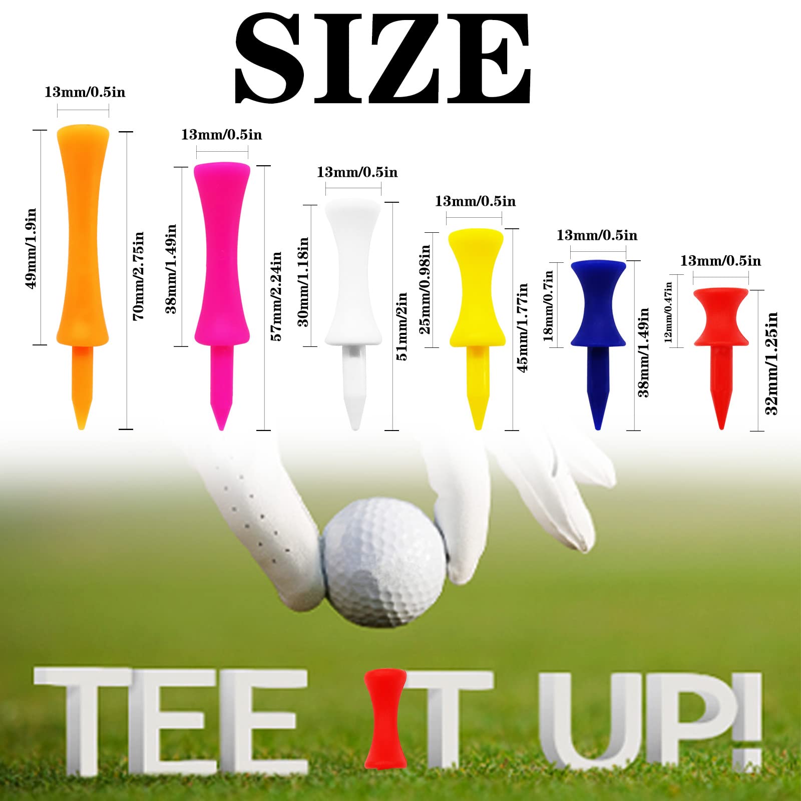 Finger Ten Golf Tees Unbreakable Step Down Plastic Mixed Size Bulk Value 100 Count, 2 3/4, 2 1/4, 2, 1 3/4, 1 1/2 Inch Height Co
