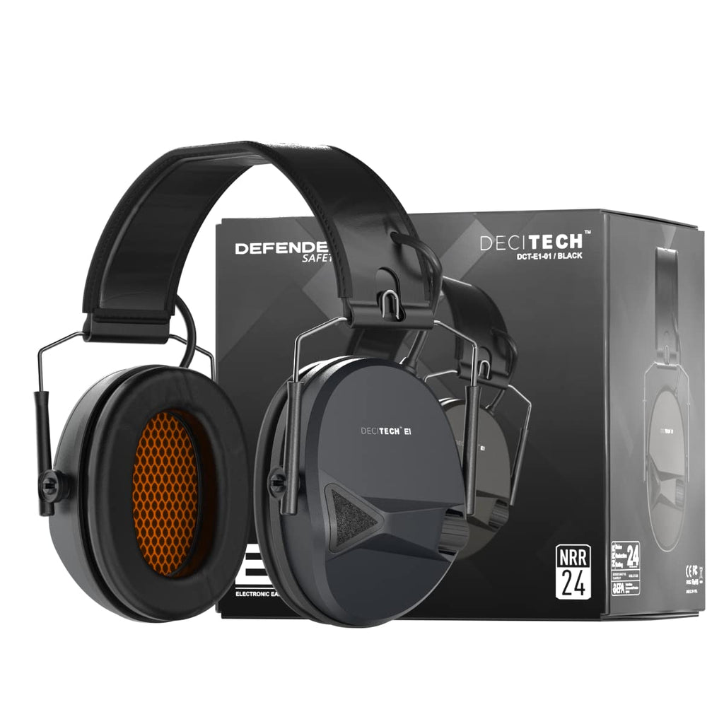 Defender Safety Decitech E1 Electronic Active Hearing Protection, Shooting, Range, Hunting, Tactical Earmuffs, 24 Nnr Rated. (Bl