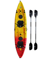 Bkc Tk219 12.2' Tandem Fishing Kayak W/Soft Padded Seats, Paddles,6 Rod Holders Included 2-3 Person Angler Kayak (Red Yellow)