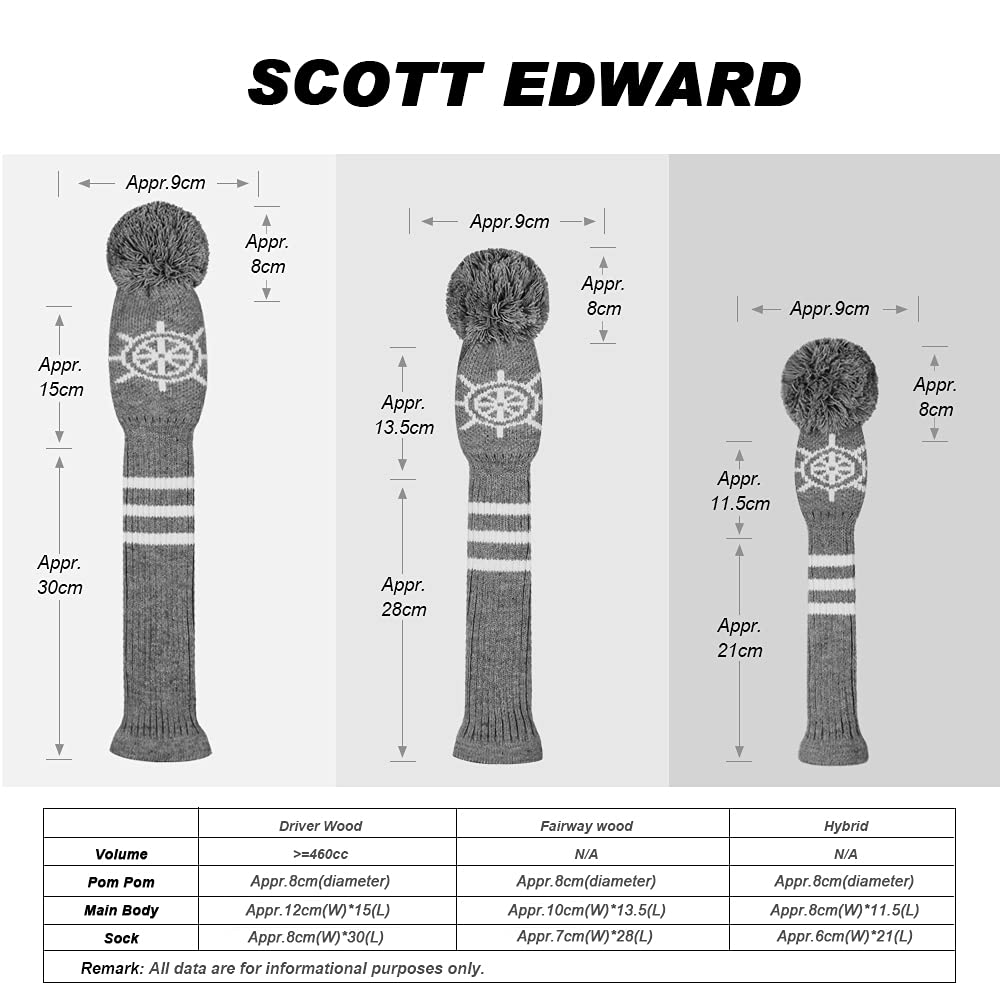 Scott Edward 1Pcs Hybrid Head Cover Knit, For Fairway Wood Hybrid, With Rotating Number Tags