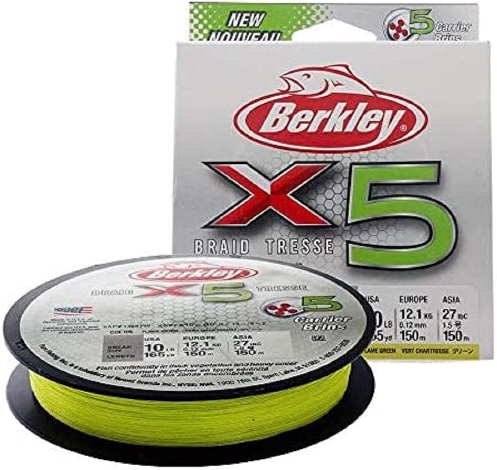 Berkley Jordan Lee X5 Braid Superline, Flame Green, 8-Pound Break Strength, 2188Yd Fishing Line, Suitable For Freshwater Environ