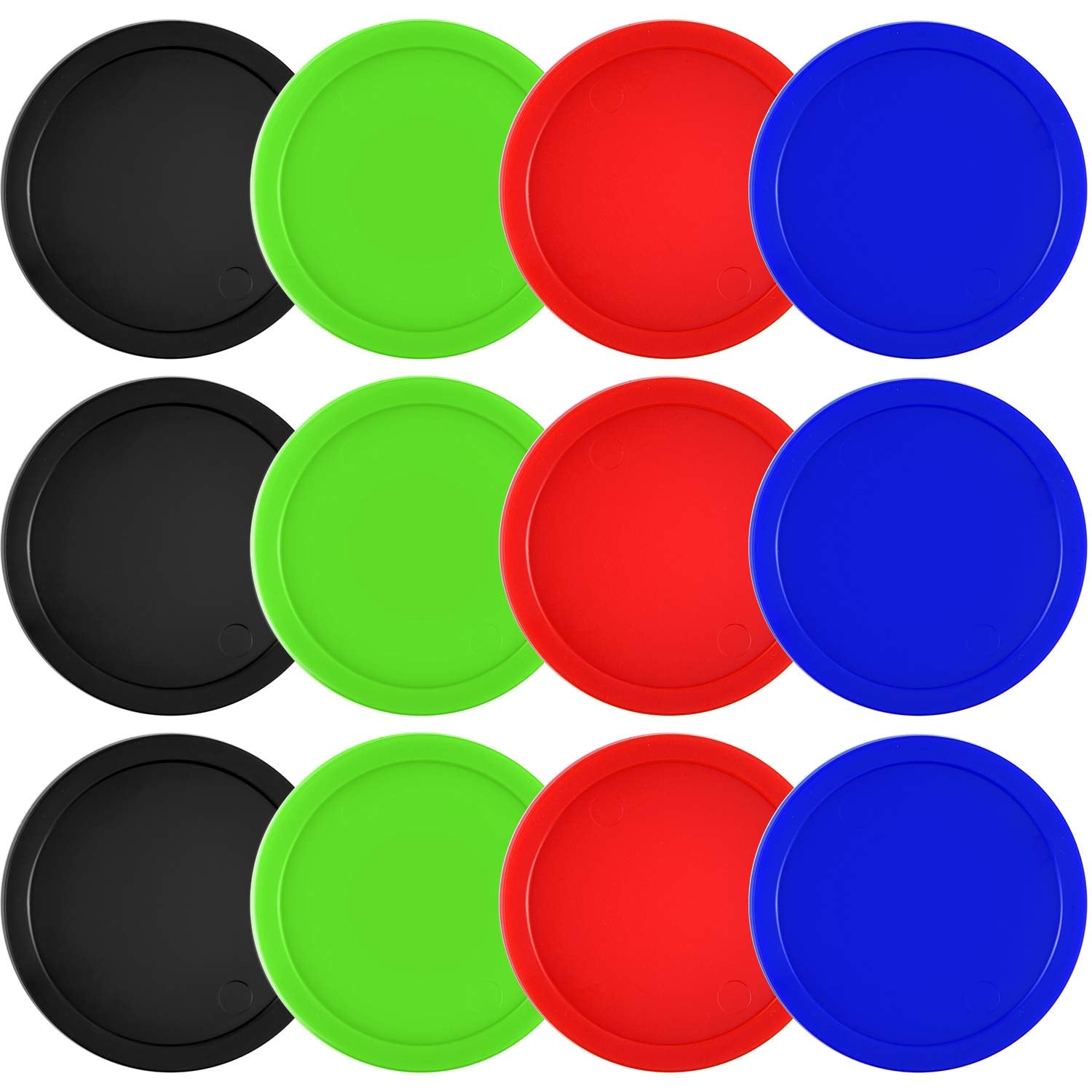 Coopay 12 Pieces Home Air Hockey Pucks 2.5 Inch Heavy Replacement Pucks for Game Tables Equipment Accessories, 12 Grams (Red, Bl