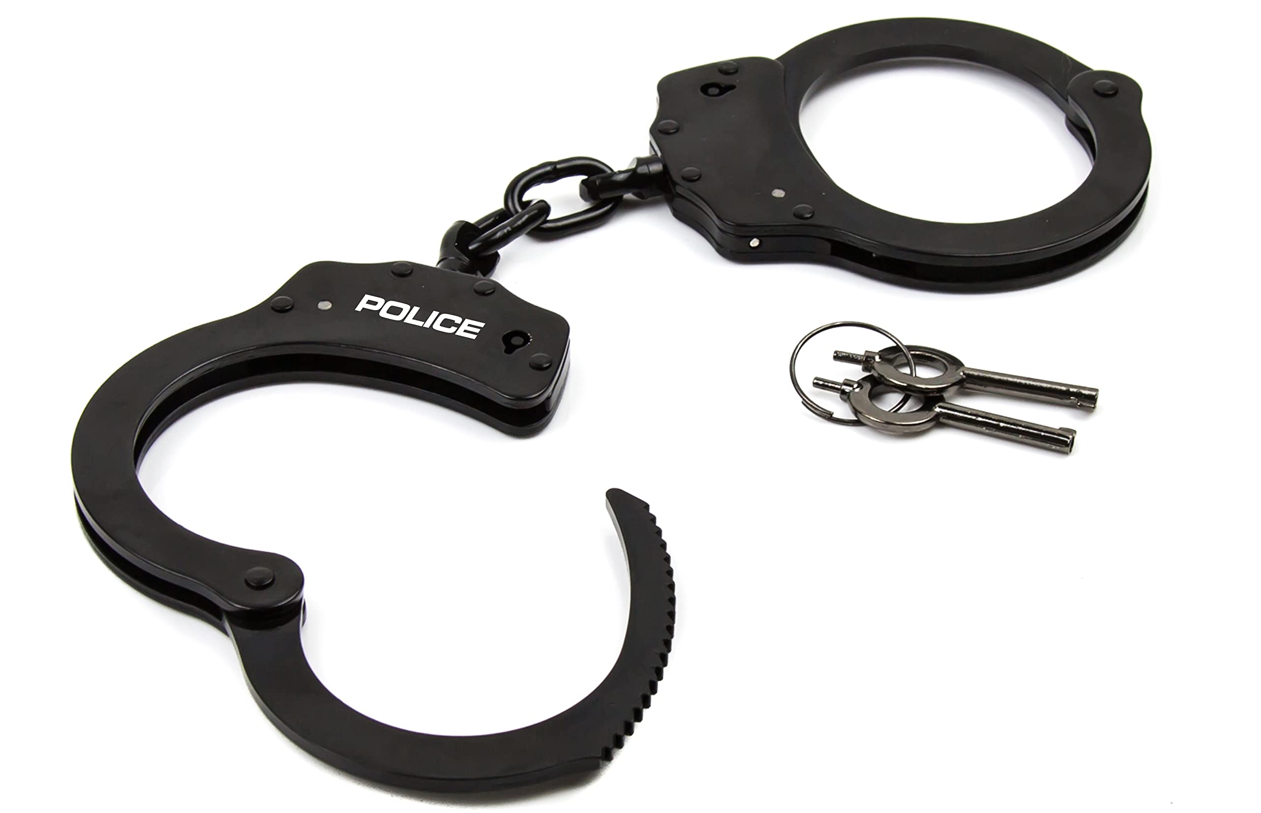 Police Handcuffs Double Lock Steel Professional Law Enforcement Heavy Duty Metal - Black