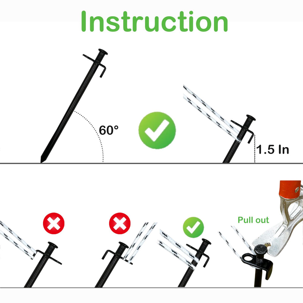 Cheardia 20 Pack Tent Stakes Heavy Duty, 10 Inch Outdoor Camping Pegs Stakes Black Metal Ground Stakes Spikes For Tent Tarp Cano