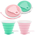 Litoexpe 2 Pack Silicone Collapsible Travel Cup Portable Folding Camping Cup Sets With Lids, Pink & Green, Capacity 9.22Oz (270M
