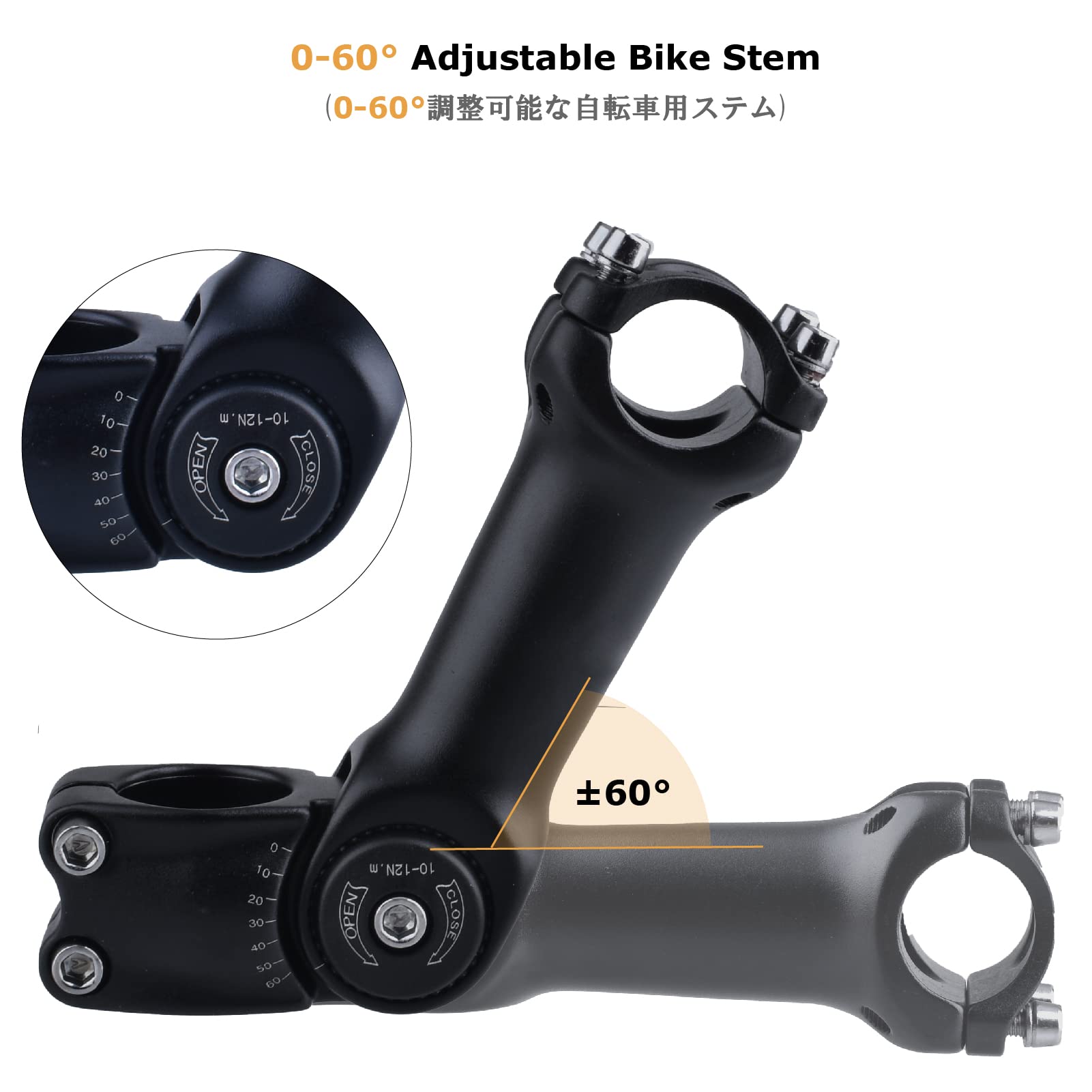 Yapjeb Bike Stem 25.4 31.8 90Mm 110Mm 130Mm 60 Degree Adjustable Bike Stem Mountain Bike Stem Short Handlebar Stem Riser For Bic