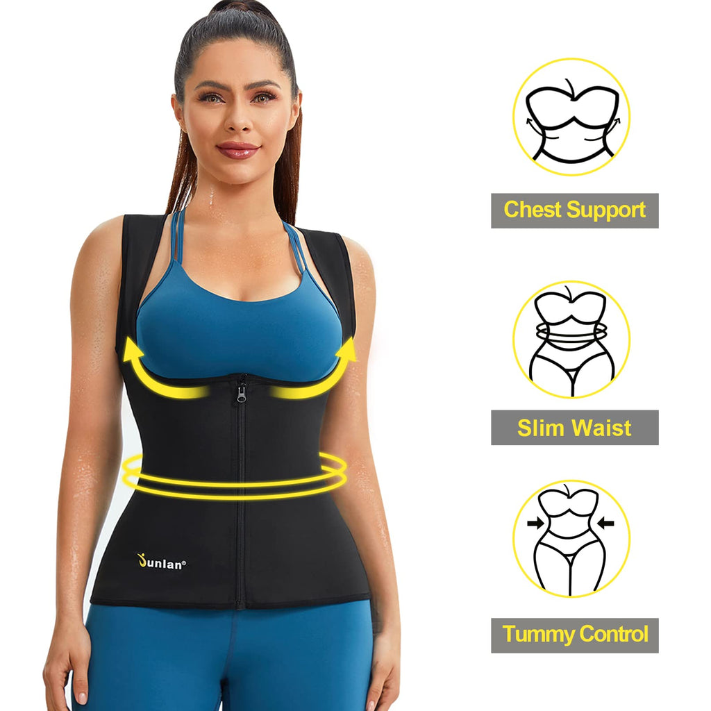 Junlan Sauna Suit For Women Waist Trainer Vest For Women Sweat Tank Top Shaper For Women With Zipper (Blue, 4X-Large)