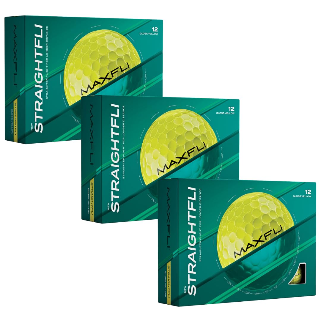 Maxfli StraightFli Golf Balls - Gloss Yellow, 36- Pack | Low Spin Distance Golf Balls for Straighter Shots | Soft Feel, Durable 