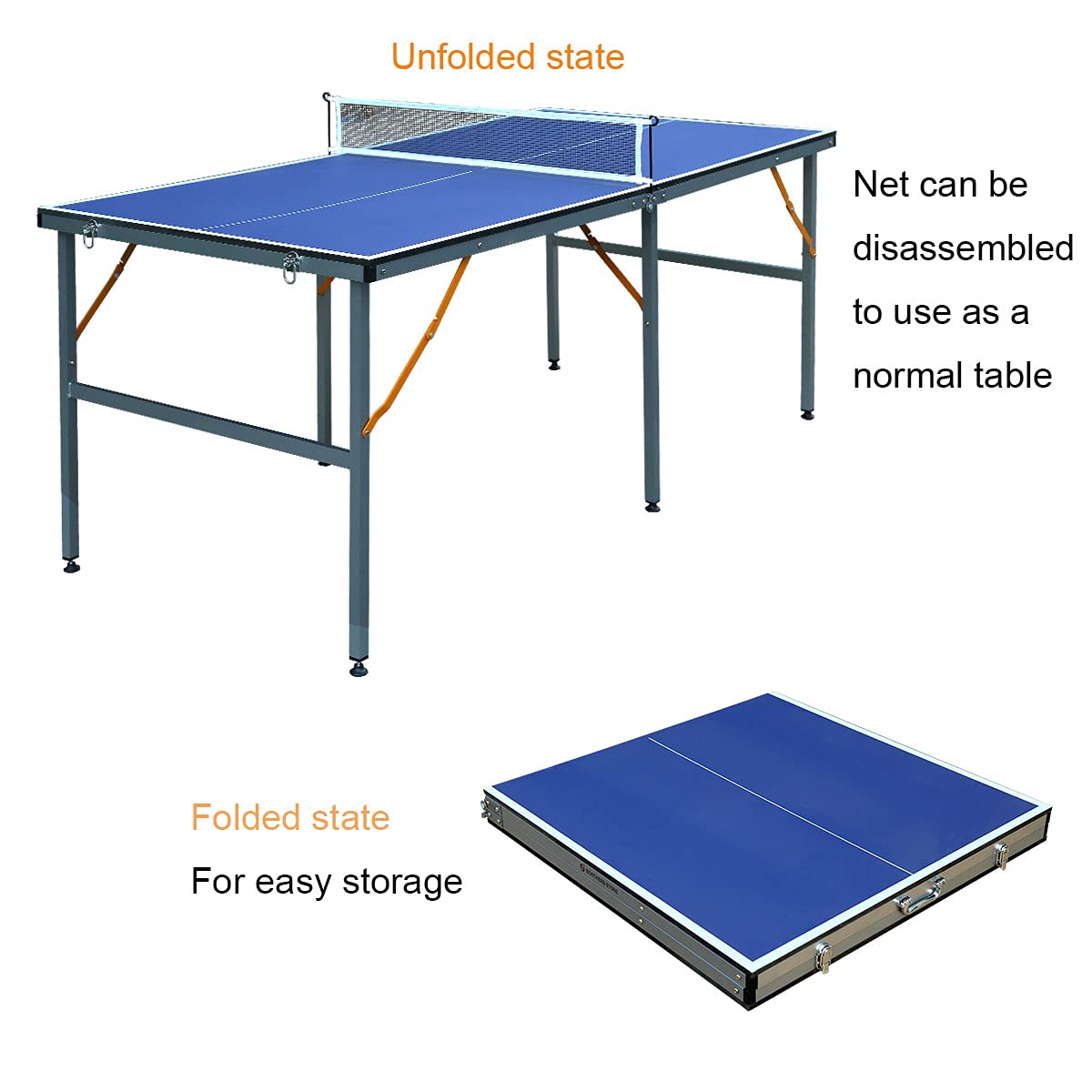 6 Ft Table Tennis Table Ping-Pong Tables Set - 100% Preassembled Foldable & Portable Tables With All-Weather Aluminum Composite