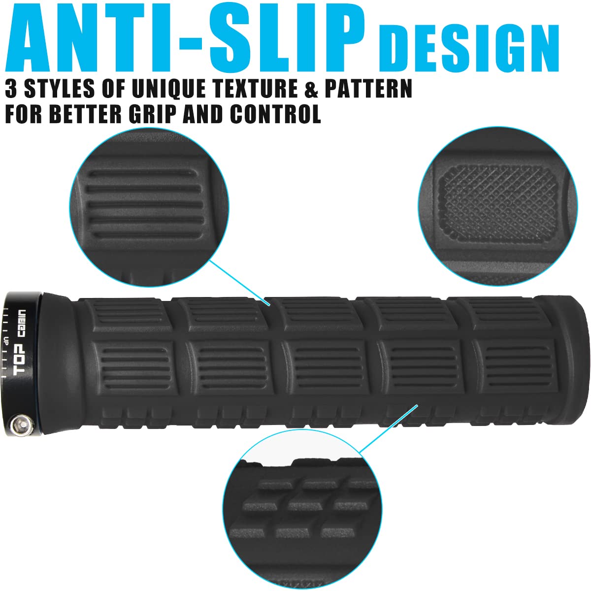 Topcabin Bike Grips Double Lock On Locking Bicycle Handlebar Grips Cycle Bicycle Mountain Bike Bmx Floding (Rubber Grips Black 1