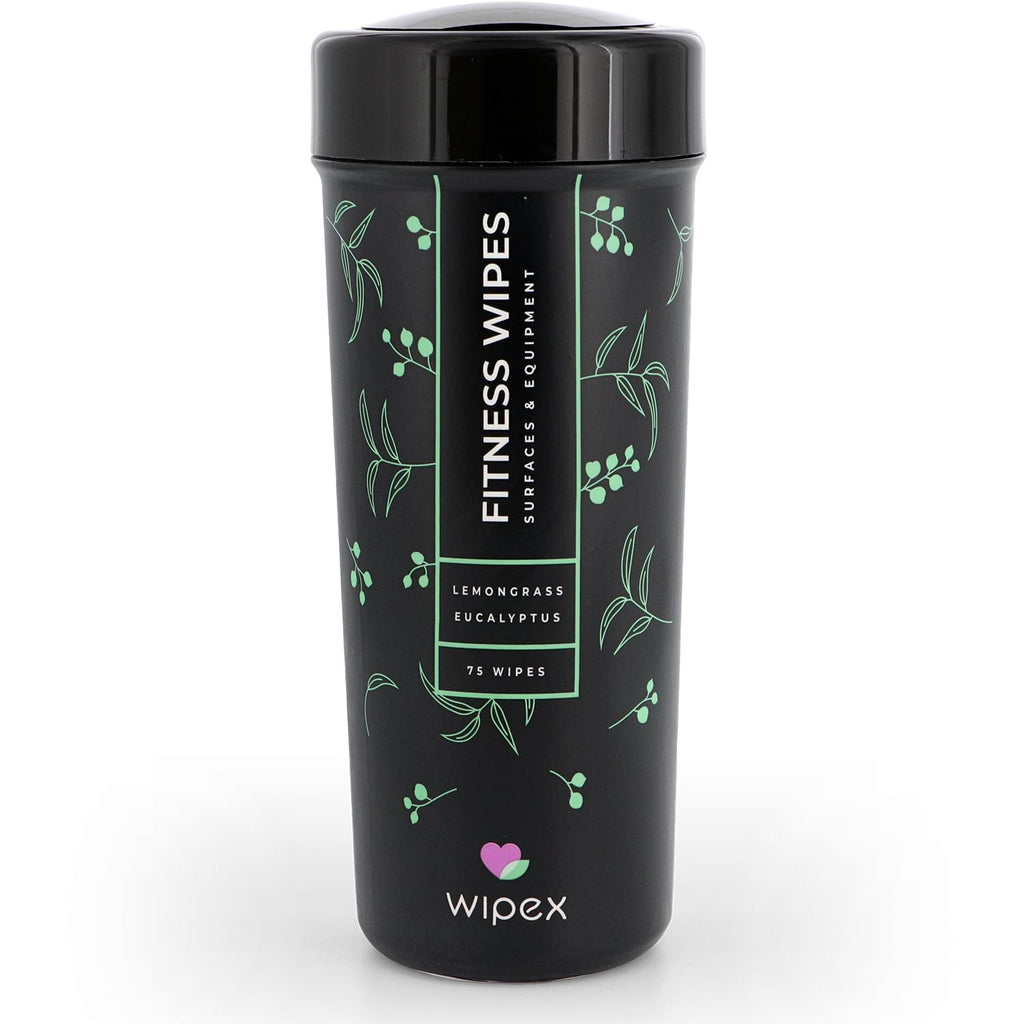 Wipex Natural Wipes For Fitness In Lemongrass & Eucalyptus, Gyms, Yoga, Peloton Cycles, Treadmills And Home, 75 Wipes Per Canist