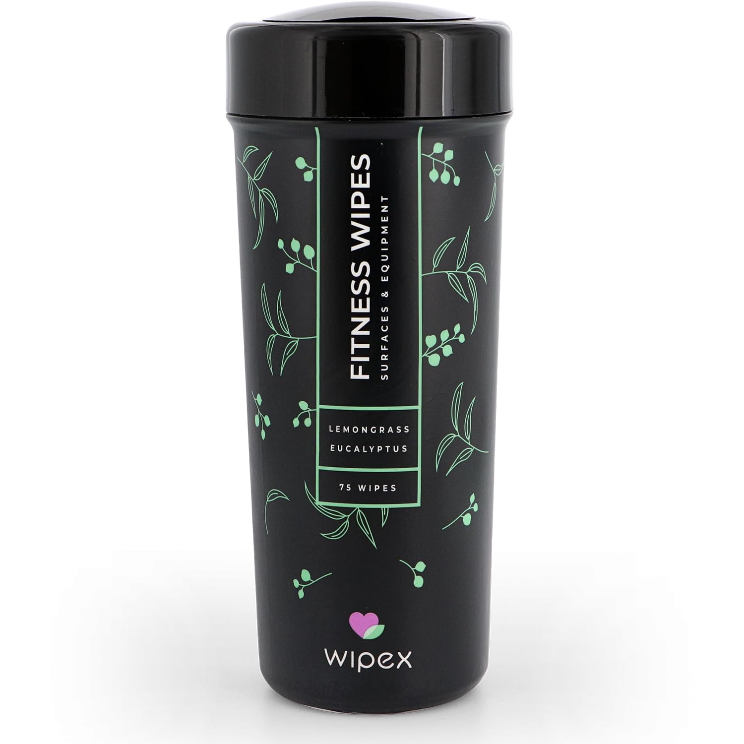 Wipex Natural Wipes For Fitness In Lemongrass & Eucalyptus, Gyms, Yoga, Peloton Cycles, Treadmills And Home, 75 Wipes Per Canist