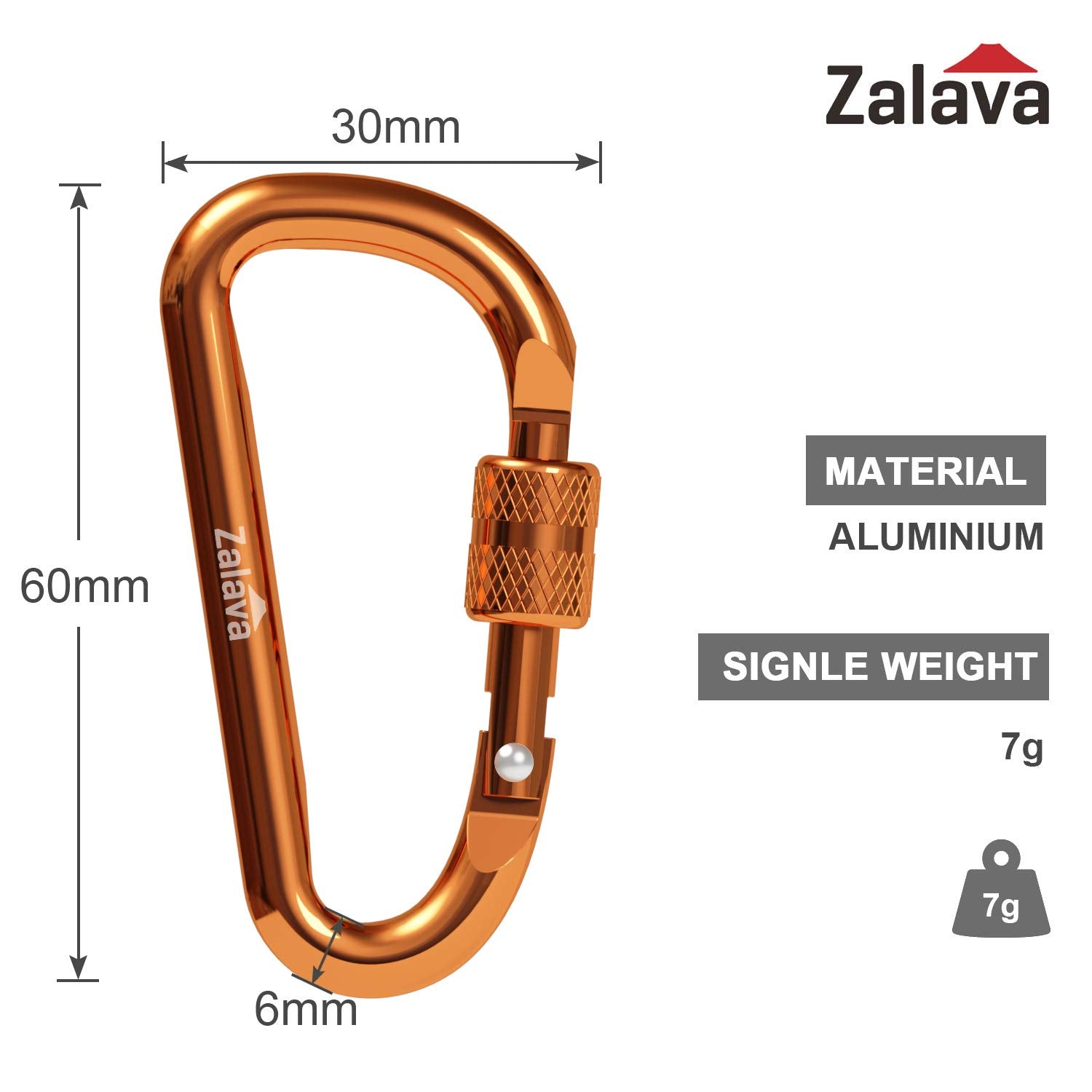 Zalava 6 Pcs 2D-Clip Durable Locking Carabiner Keychain Clip,Keychain Clip Hook,Green