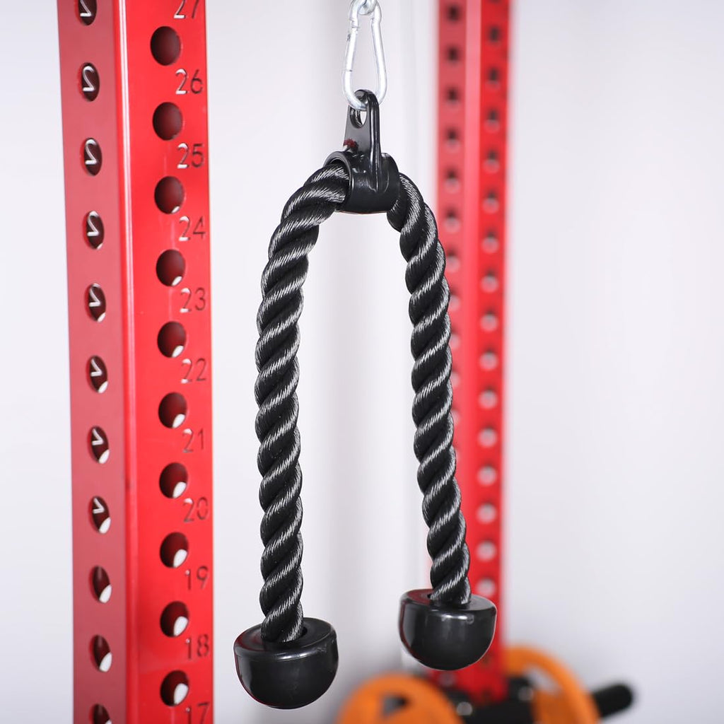 Tricep Rope 27 & 35 Inches 2 Colors Fitness Attachment Cable Machine Pulldown Heavy Duty Coated Nylon Rope With Solid Rubber End