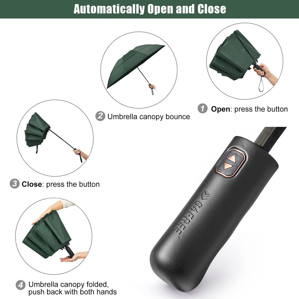 G4Free 46 Inch Large Golf Umbrella Compact Reverse Travel Umbrella Automatic Open Close (Green)