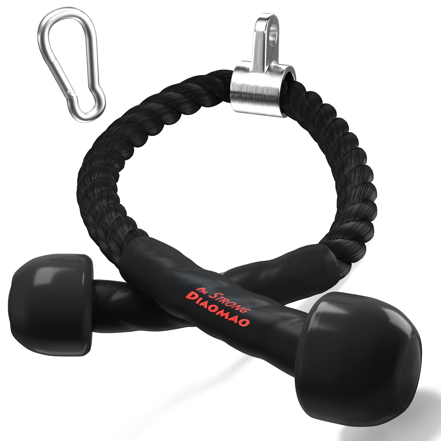 Diaomao Upgraded Tricep Pull Down Rope - Tricep Rope Cable Attachment 35 Inch With Rubber Pad - Stainless Steel Carabiner Clips 