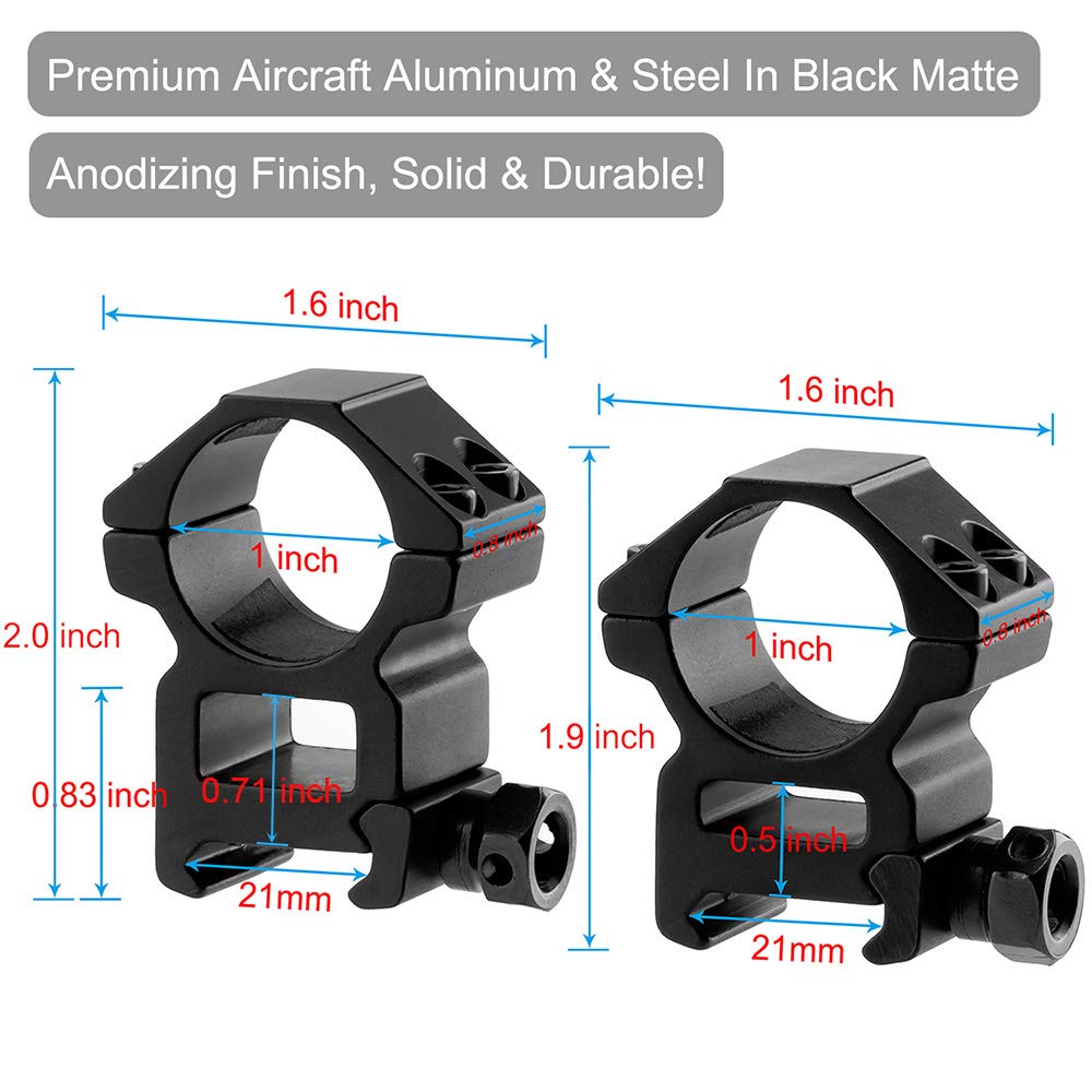LONSEL 1 Picatinny Scope Rings, 2Pcs Medium Profile 1 Inch Scope Ring Mounts for Picatinny Rail