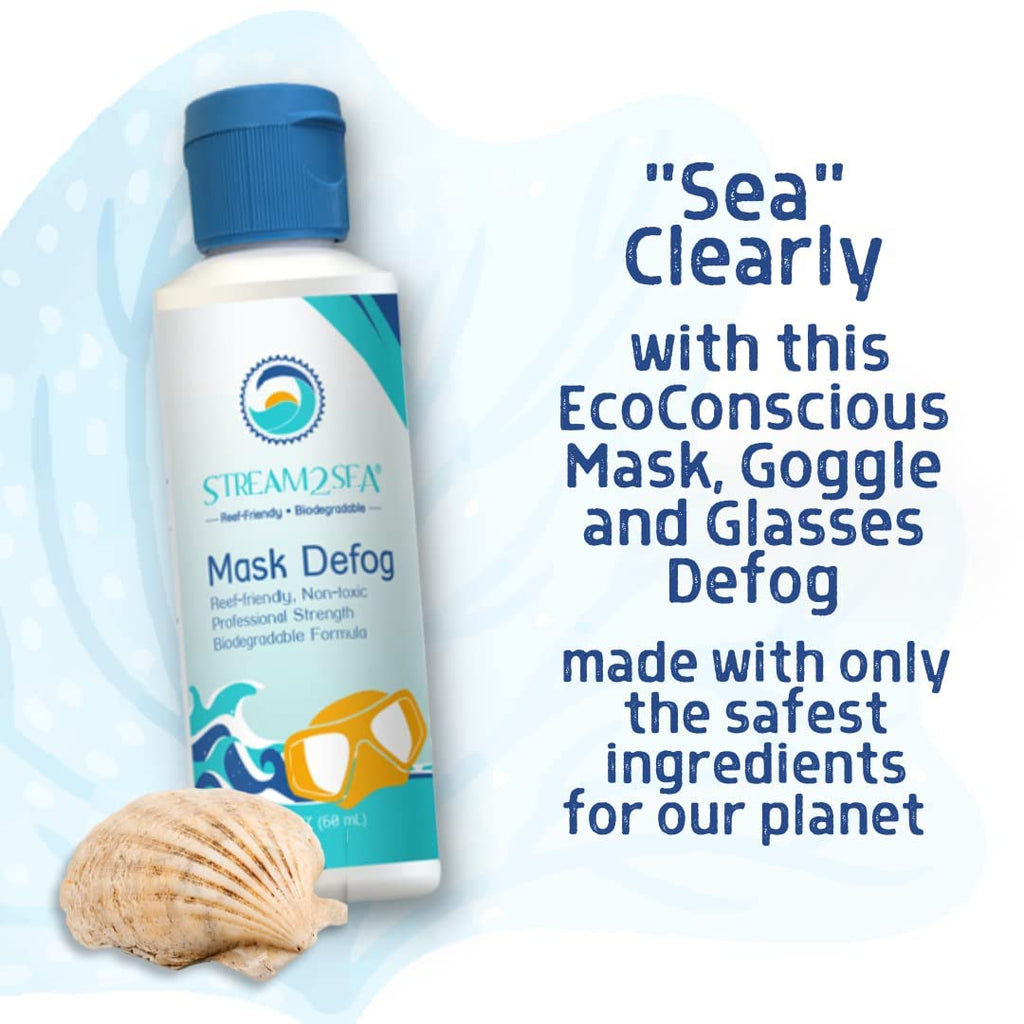 Stream2Sea Mask Defog Biodegradable Defogger Coating, Reef Friendly Anti Fog Mask For Glasses, Snorkel Mask, Scuba Divers, Ski G