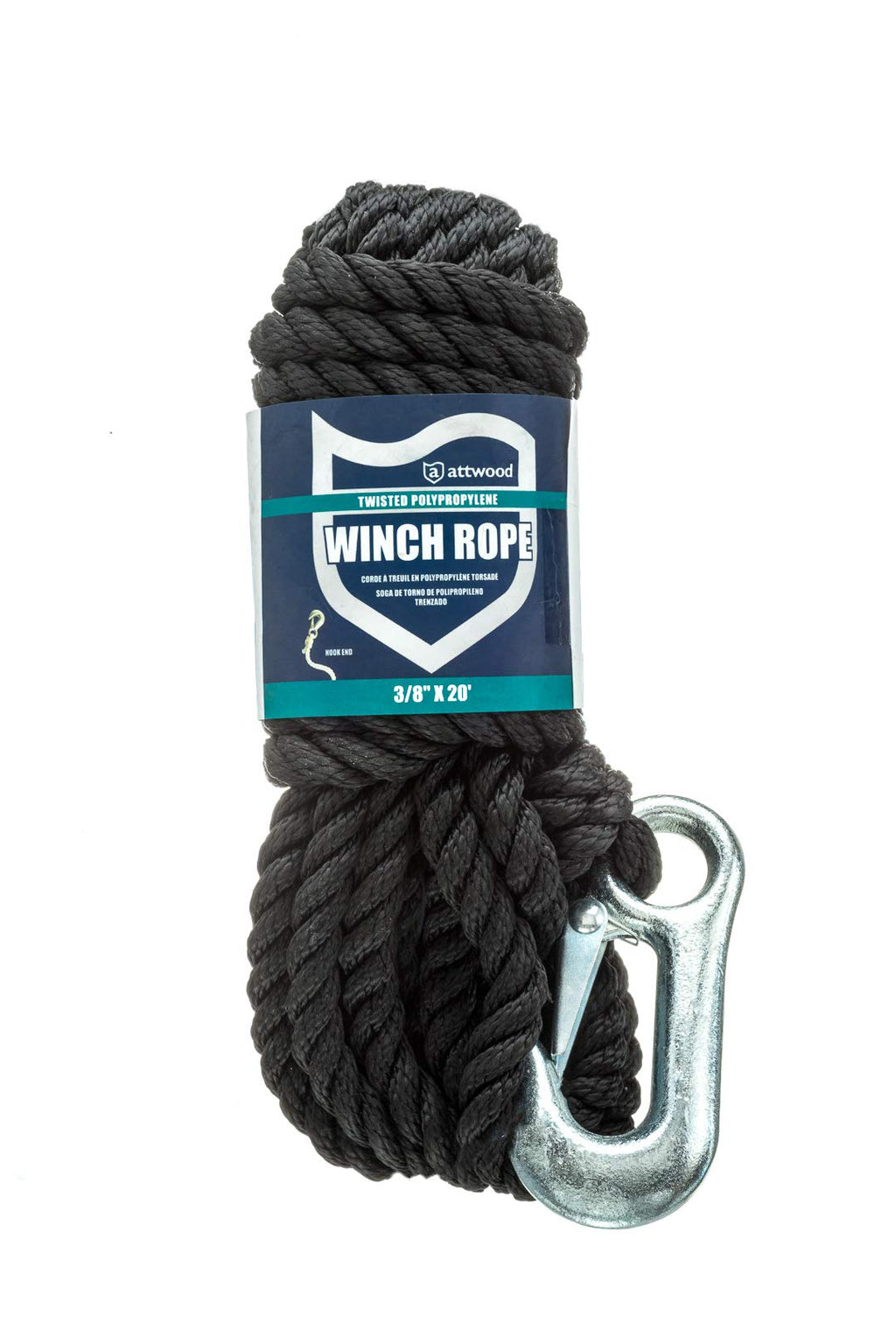 Attwood 11739-2 Poly Winch Rope With Steel Hook (3/8-Inch X 20-Feet)