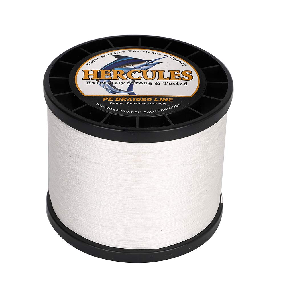 Hercules Braided Fishing Line 1500M 1640Yds 10Lbs-200Lbs Pe Superline 8 Strands (White 180Lb/81Kg 0.70Mm)