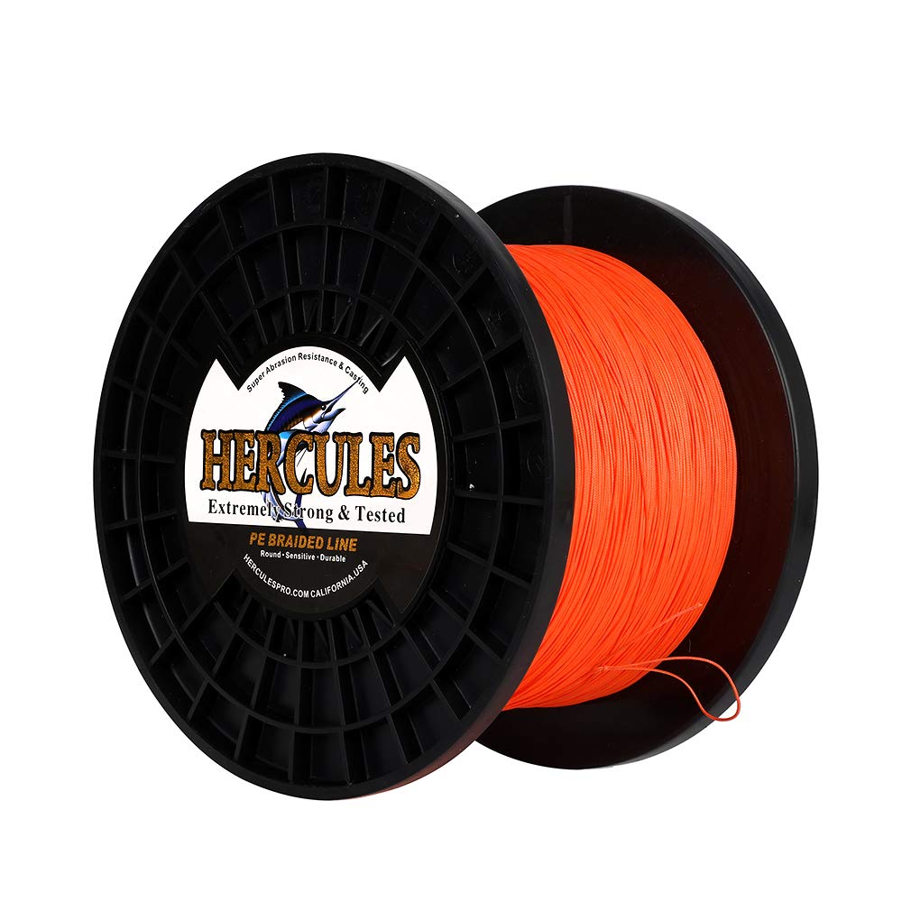 Hercules Braided Fishing Line 2000M 2187Yds 10Lbs-200Lbs Pe Superline 8 Strands (Orange 200Lb/90.7Kg 0.75Mm)