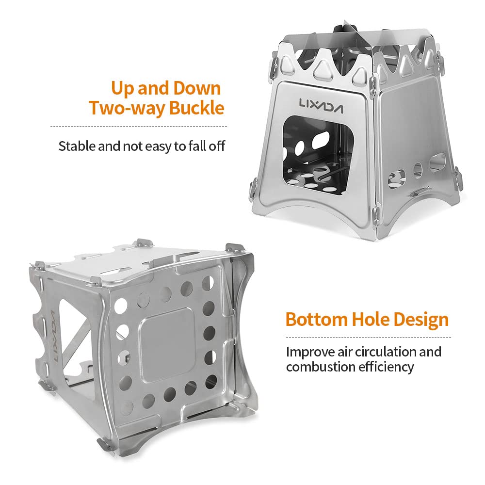 Lixada Camping Wood Stove Folding Lightweight Stainless Steel Wood Burning Backpacking Stove For Outdoor Cooking Picnic Hunting