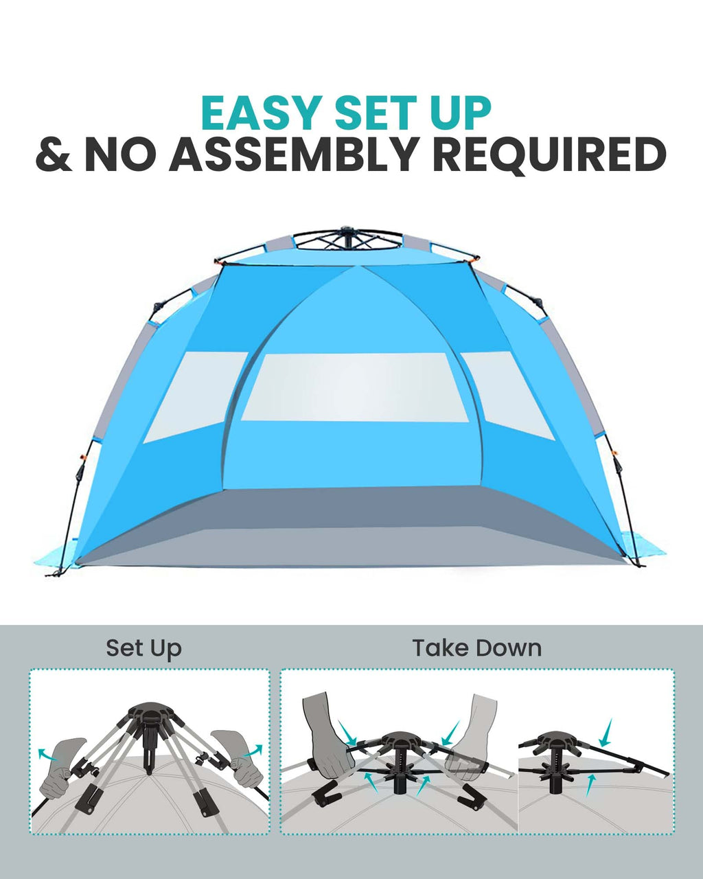 Outdoormaster Pop Up Beach Tent For 4 Person - Easy Setup And Portable Beach Shade Sun Shelter Canopy With Upf 50+ Uv Protection