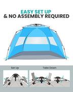 Outdoormaster Pop Up Beach Tent For 4 Person - Easy Setup And Portable Beach Shade Sun Shelter Canopy With Upf 50+ Uv Protection