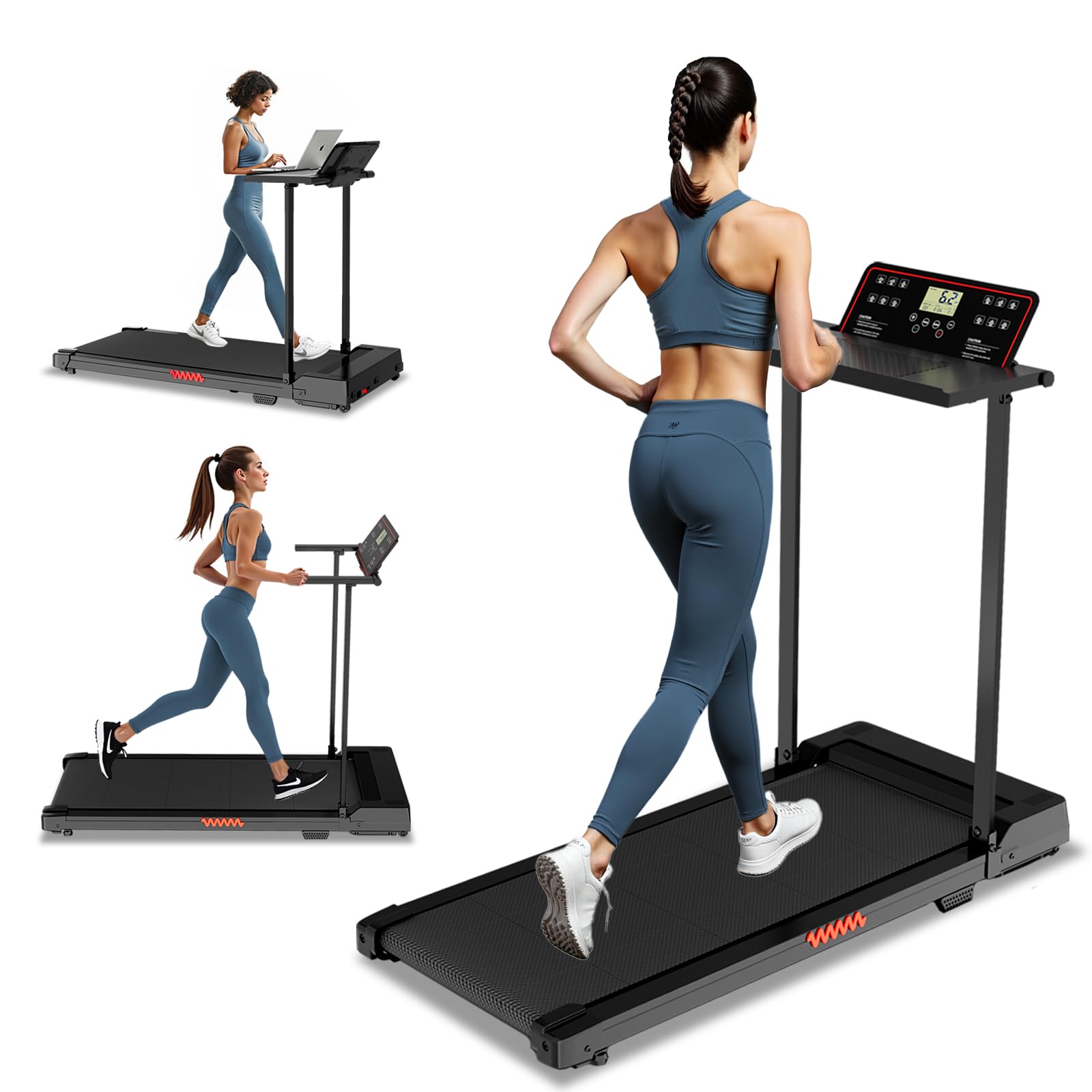 Portable Treadmills For Home, Compact Treadmill With Handles, 3.0Hp Walking Pad Treadmill With Removable Desk Workstation, Runni