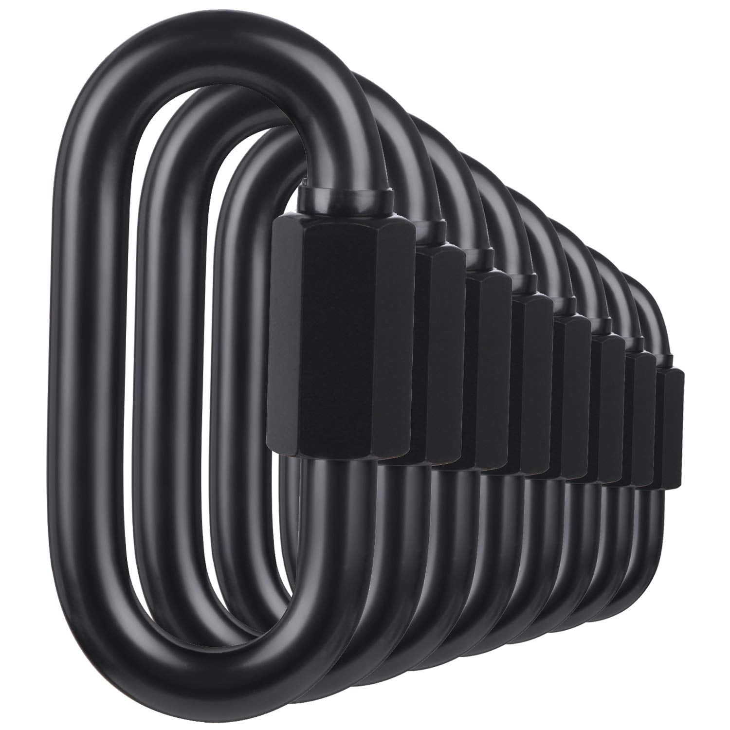 BEWISHOME D Shape Locking Carabiner, Black Quick Links,8 PCS Chain Links, Heavy Duty Chain Connector,Black,HDK04H