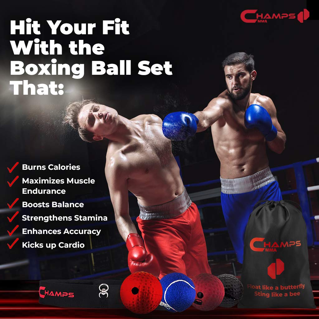 Boxing Reflex Balls Set Of 4 - Boxing Ball Mma Gear Of With Varying Weights With Adjustable Headband And 4 Spare Strings To Impr