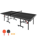 Ping Pong Table Foldable Indoor 8FT Single Player Playback Mode Game Set with Paddles and Balls (Black-8x4FT-Wheels)