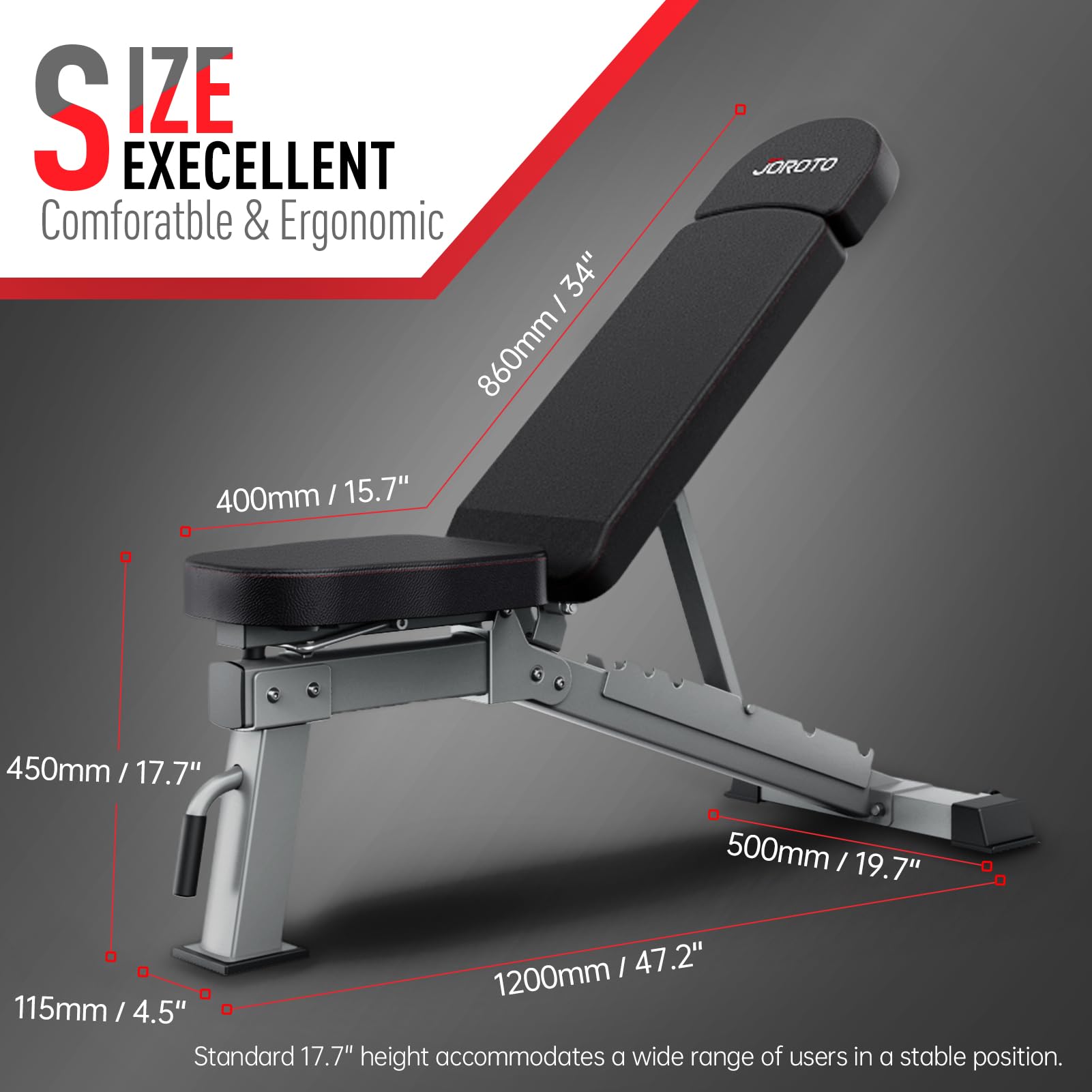 Joroto Md80 Adjustable Weight Bench - 1000 Lbs Load Utility Workout Benches For Full Body Upright, Incline, Decline, And Flat Ex