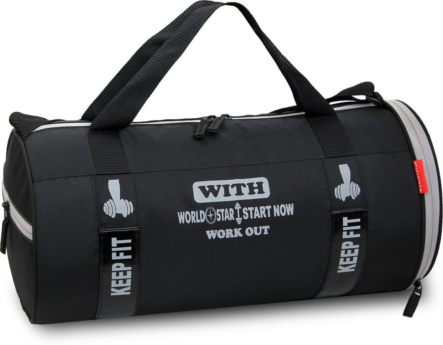 World Star Gym Duffel Bag Sports Bag For Mens/Womens With Shoe Compartment, Detachable Shoulder Strap | Black|(108)