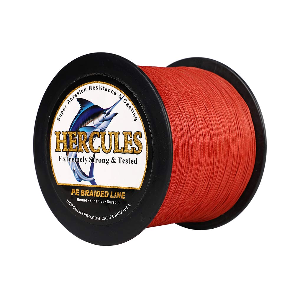 Hercules Braided Fishing Line 2000M 2187Yds 10Lbs-200Lbs Pe Superline 8 Strands (Red 15Lb/6.8Kg 0.16Mm)