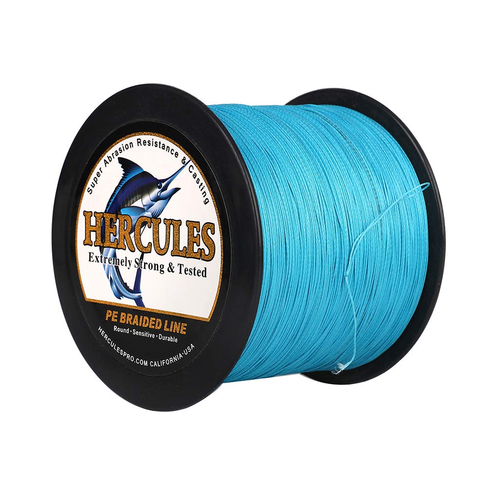 Hercules Braided Fishing Line 1500M 1640Yds 10Lbs-200Lbs Pe Superline 8 Strands (Blue 90Lb/40.8Kg 0.50Mm)