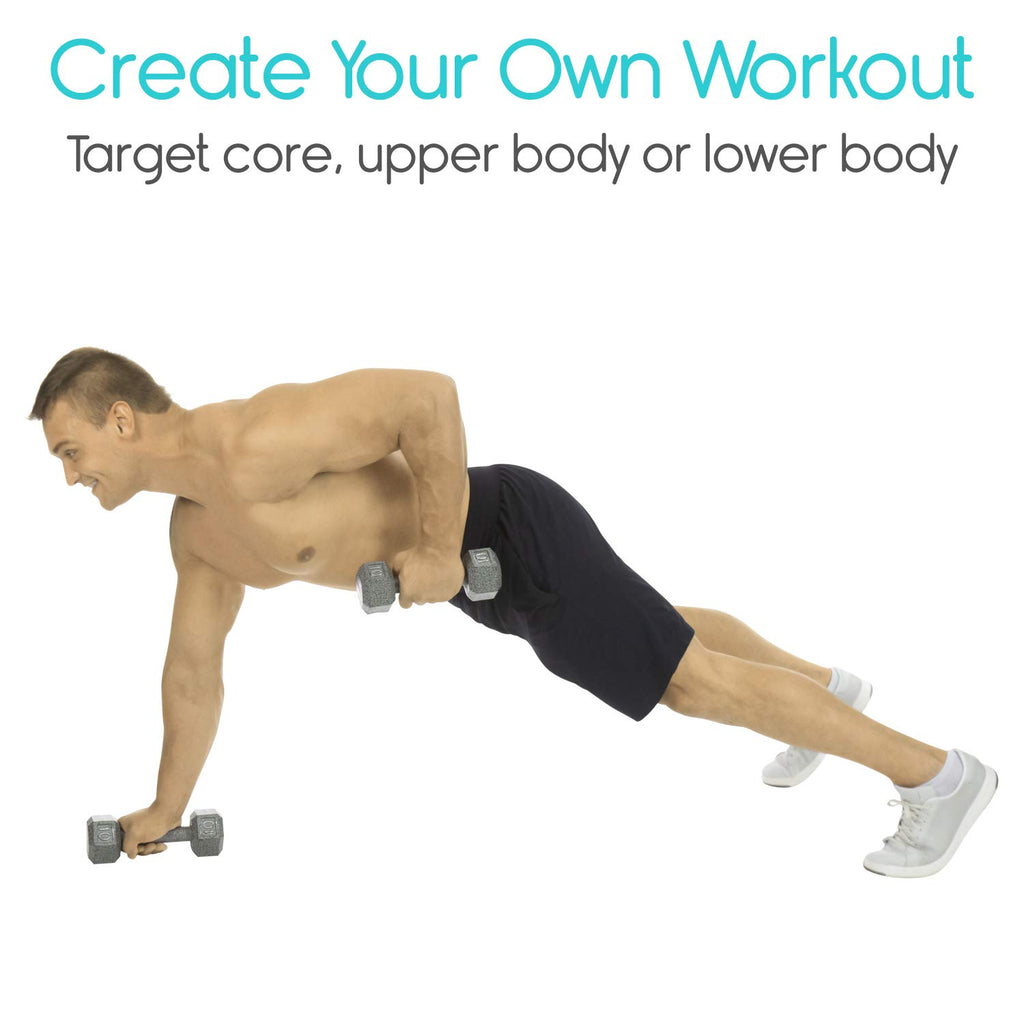 Vive Dumbbell Workout Poster - Home Gym Exercise For Upper, Lower, Full Body - Laminated Bodyweight Chart For Back, Arm, Core An
