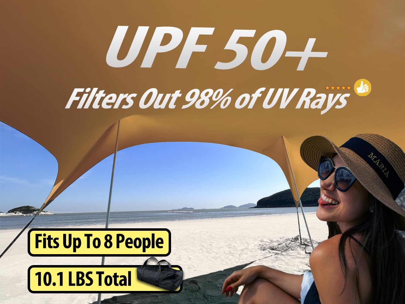 Bestset 10  10Ft Upf50+ Beach Tent Sun Shelter, Windproof Stable Outdoor Pop Up Beach Shade Canopy For Camping, Fishing, Backyar