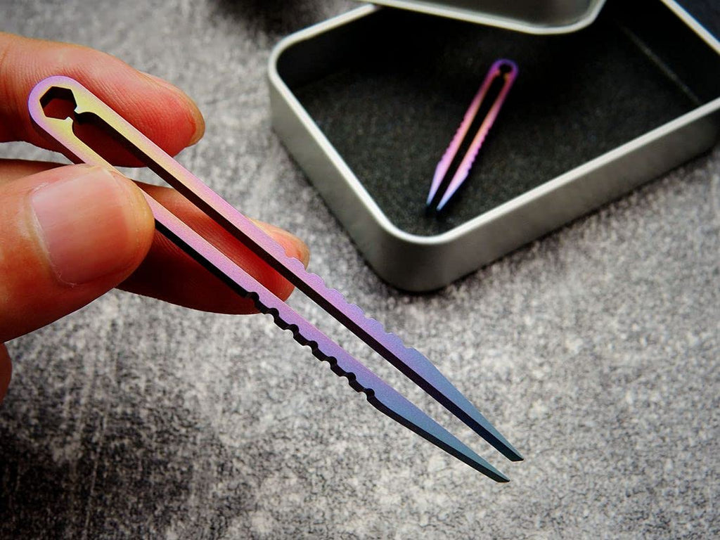 Canku 2Pcs Mini Tweezers Titanium Portable Titanium Alloy Edc Tweezers Survival Camping Outdoor Travel Mini Tool(Color)