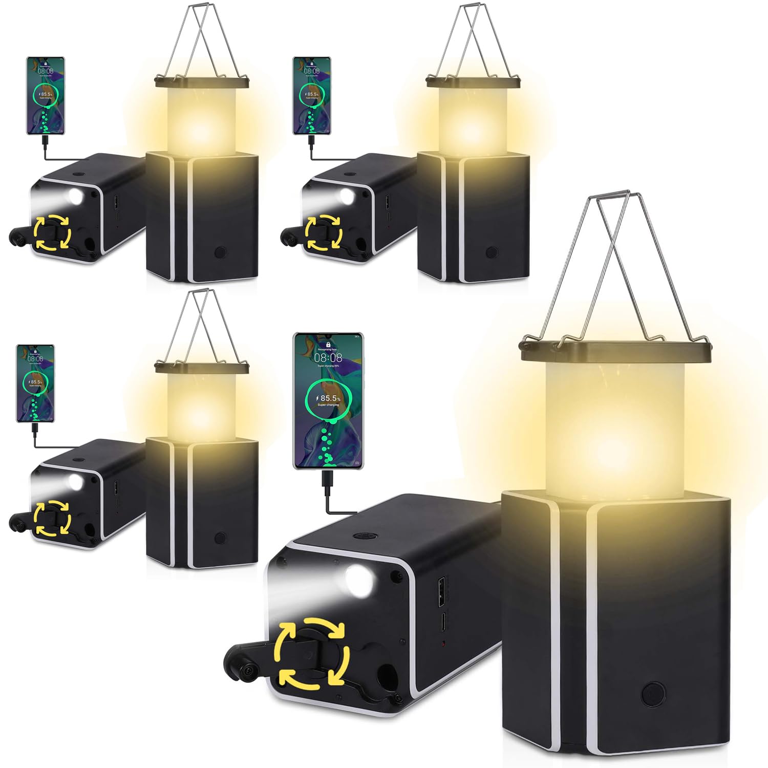 4Pack Solar LED Rechargeable Emergency Camping Lantern,Warm White Solar Rechargeable,Rechargeable Type C,Emergency Lights Hand-C