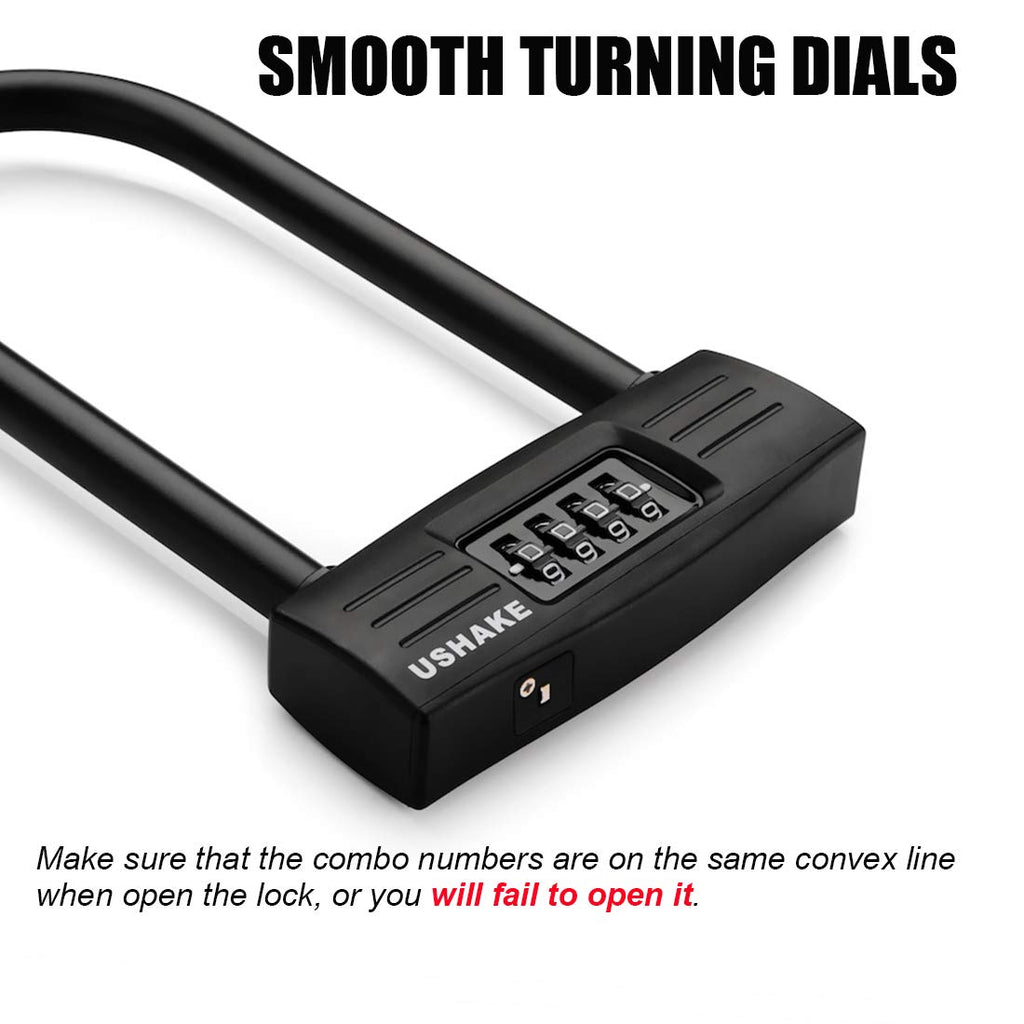 Ushake Bike Combination U Lock, Heavy Duty Bike Combination U Lock Paddle Lock For Bicycle Electric Scooter Motorcycles Metal Fe