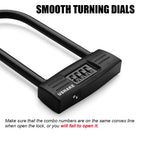 Ushake Bike Combination U Lock, Heavy Duty Bike Combination U Lock Paddle Lock For Bicycle Electric Scooter Motorcycles Metal Fe