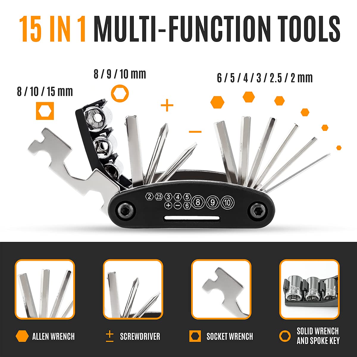 Epessa Bike Tools Bag With Bike Repair Tool Kits Includs Emergency Chain Repair Tool Set Multi Screw Tool Set, Glue-Less Tire Pa
